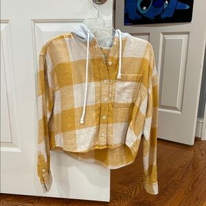 American Eagle Outfitters Mustard and White Checkered Hoodie